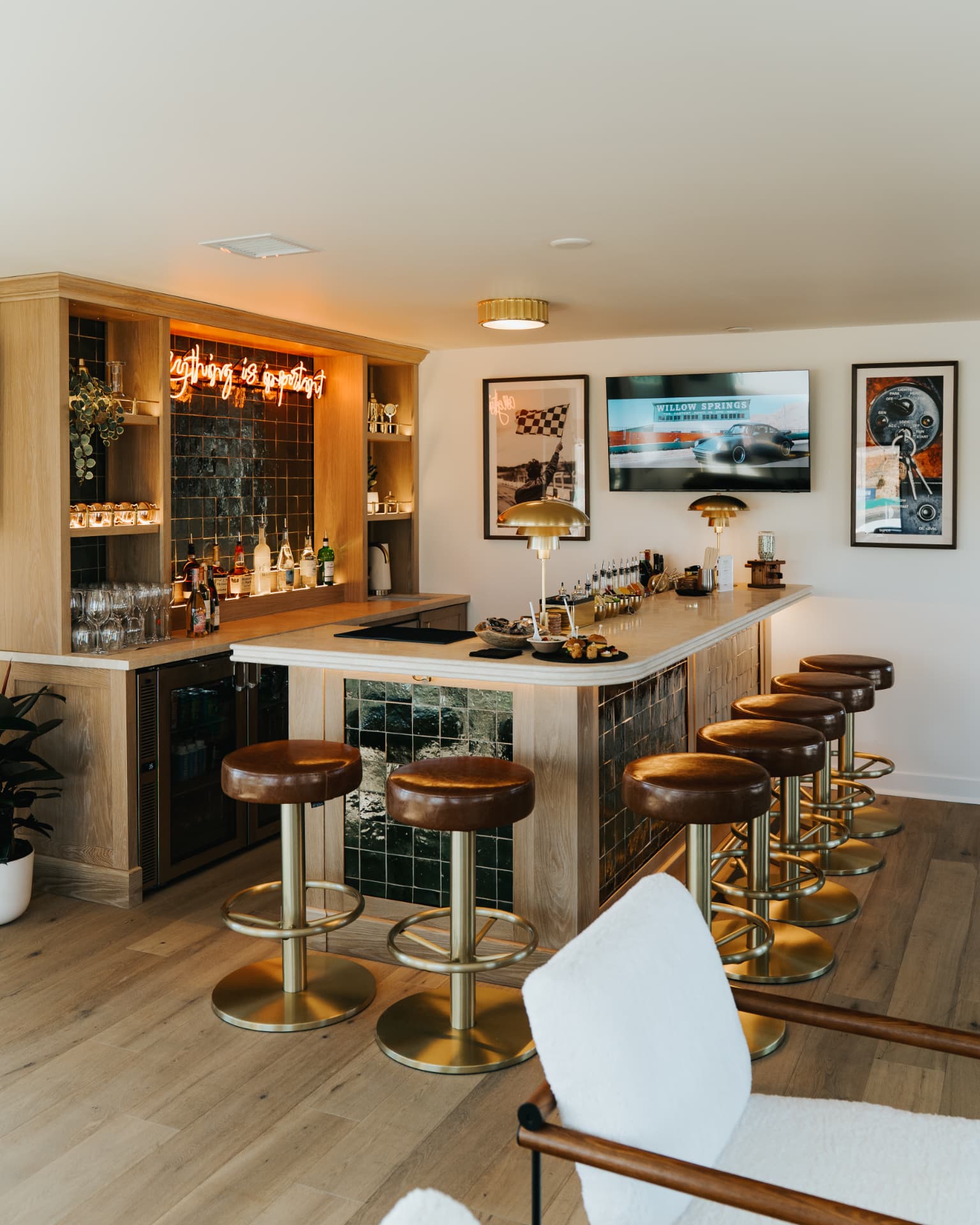 Custom bar build inside a racetrack VIP lounge