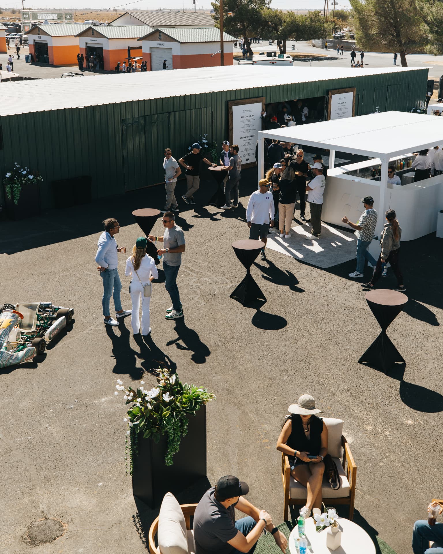 Aerial view of a track-side hospitality activation