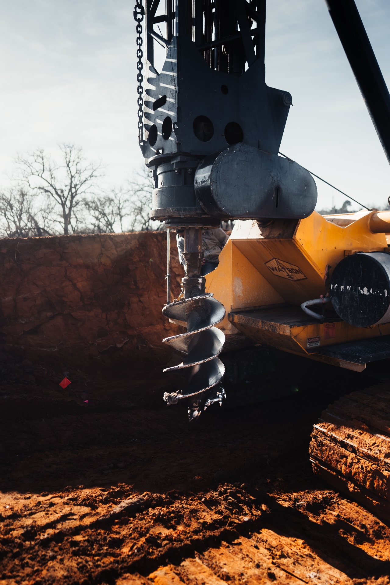 Pier drilling auger closeup on site